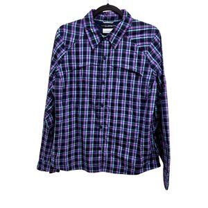 Columbia Omni Shade womens XL Plaid Long Roll Tab Sleeve Button Closure  4214